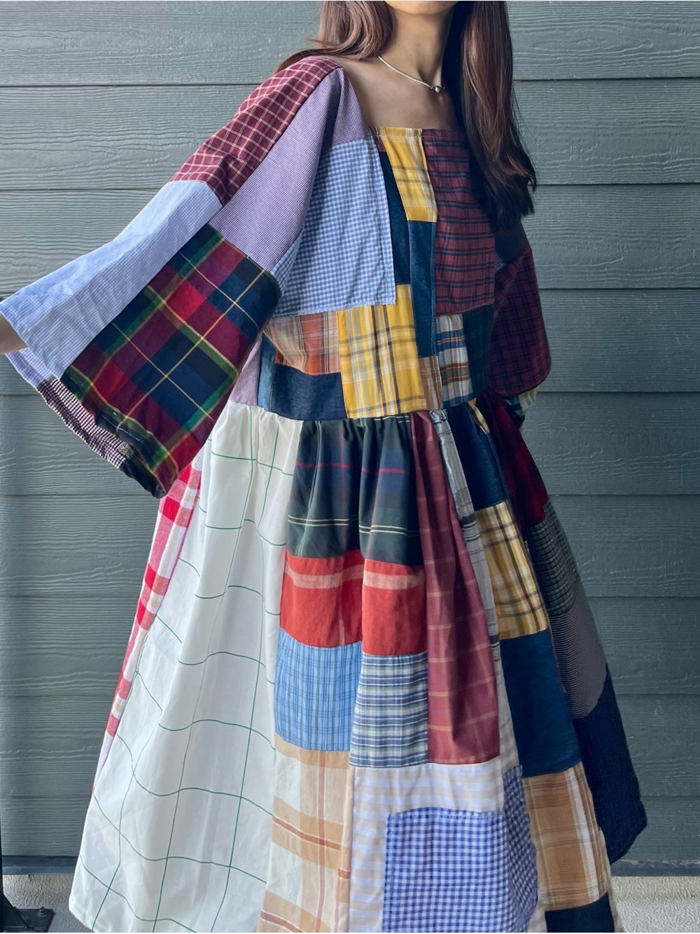 Handmade Quilted Patchwork Plaid Dress SKU 06155 With Matching Scrunchies - Picture 10 of 16
